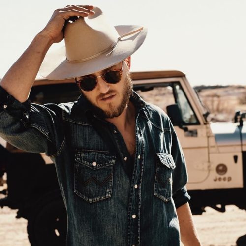 cowboy wearing wide brim hat and denim shirt