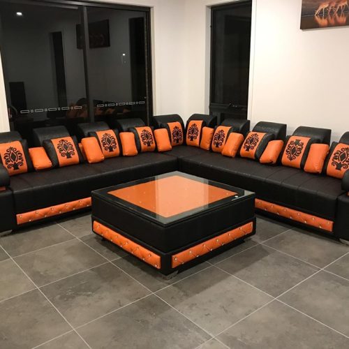 Buy L Shaped Black and orange Sofa set Online at Best Prices